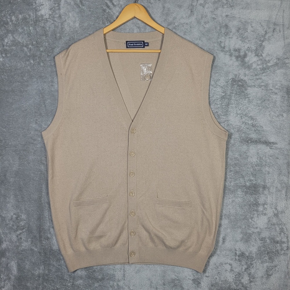 Paul Fredrick Mens XXLT Tall Wool Cashmere Button Up Sweater Vest Brown